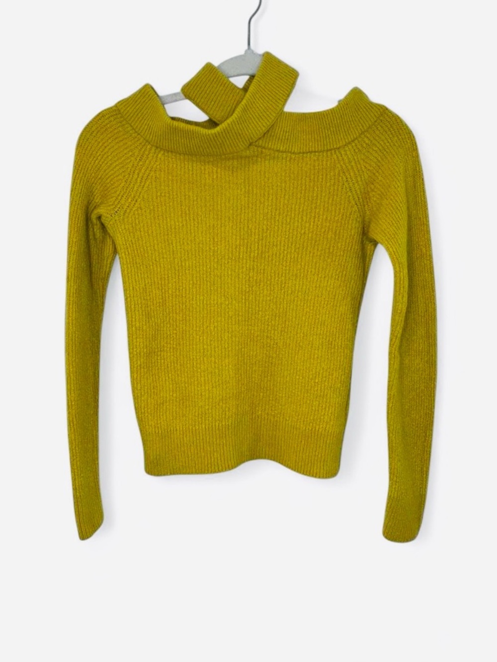 Moth by Anthropologie Yellow Ribbed Cold-Shoulder Sweater size Small